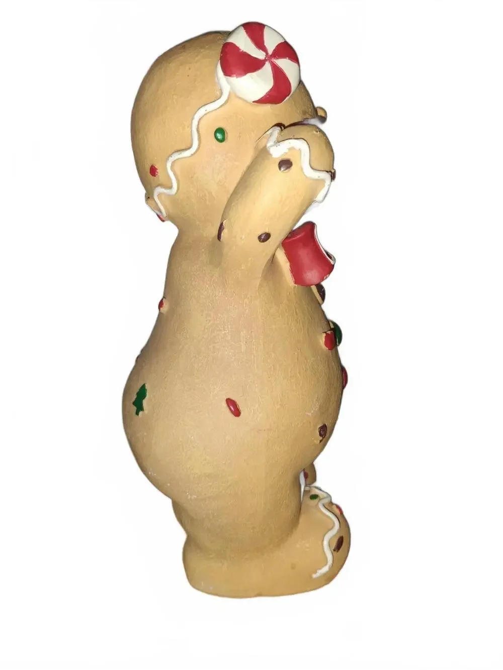 Gingerbread Man Holiday Figurine with Candy Cane and Red Bow